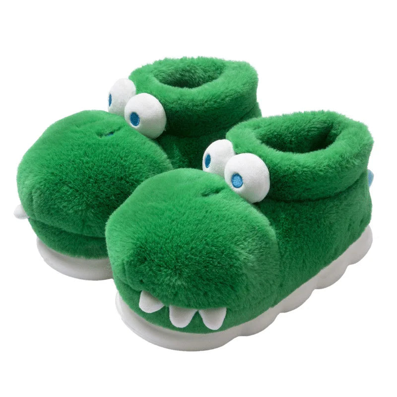 Unisex Men's Cartoon Animal Furry Bedroom Boot Shoes Warm Novelty Outdoor Slipper with Grippers New Adults Fun Alligator Slipper