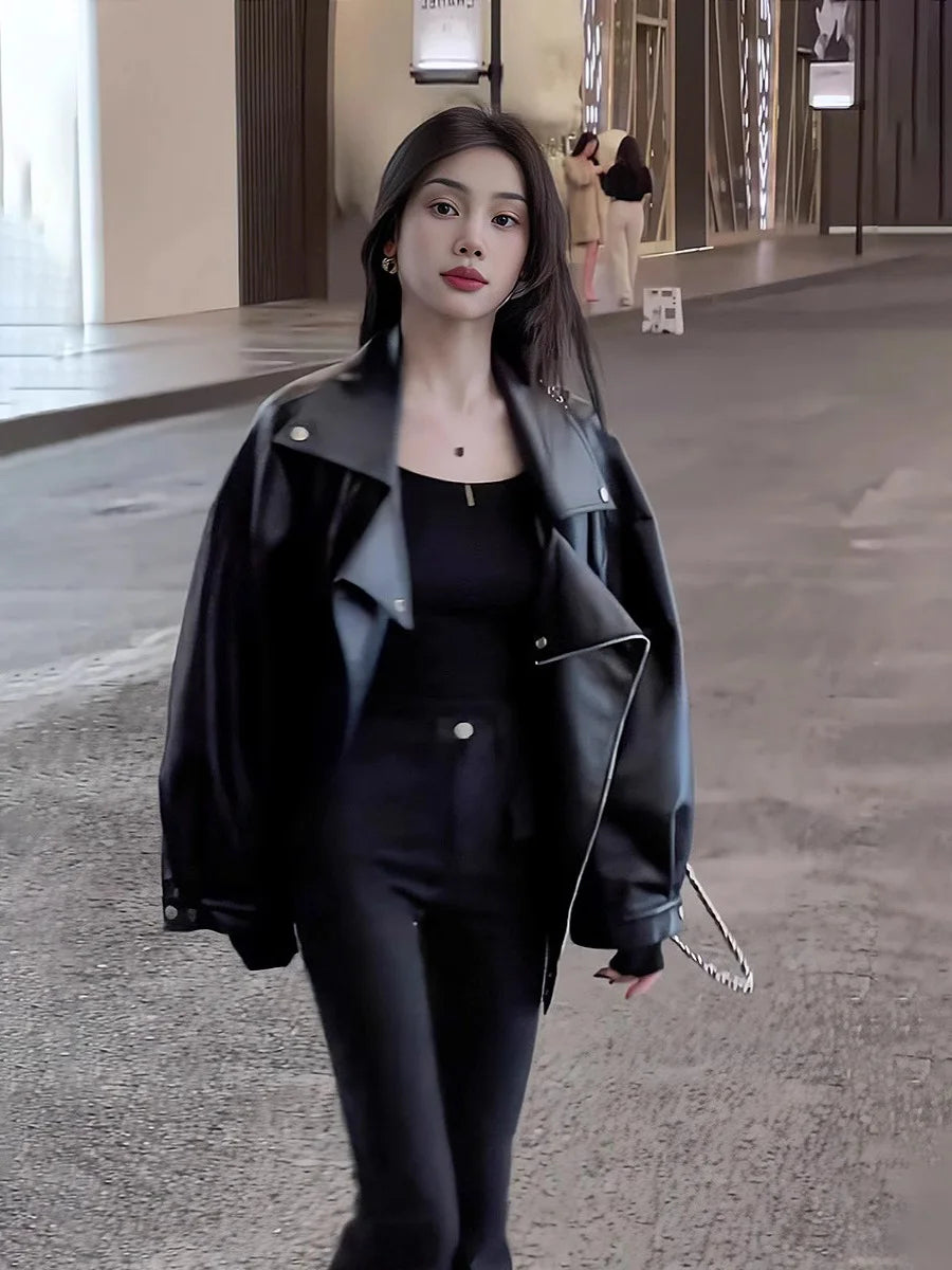 Coats Women Faux Leather Short Jackets Turn Down Collar Pu Coat Work Y2k Streetwear Jacket Zipper Outerwear Thick Warm 2026