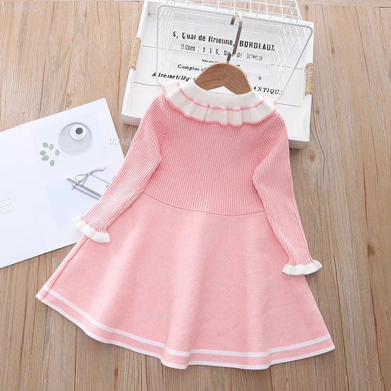 Girls Knit Dress A Line Party Gown Baby Toddler Costume Kids Fashion Spring Autumn Clothing Children Casual Daily Wear Outfit