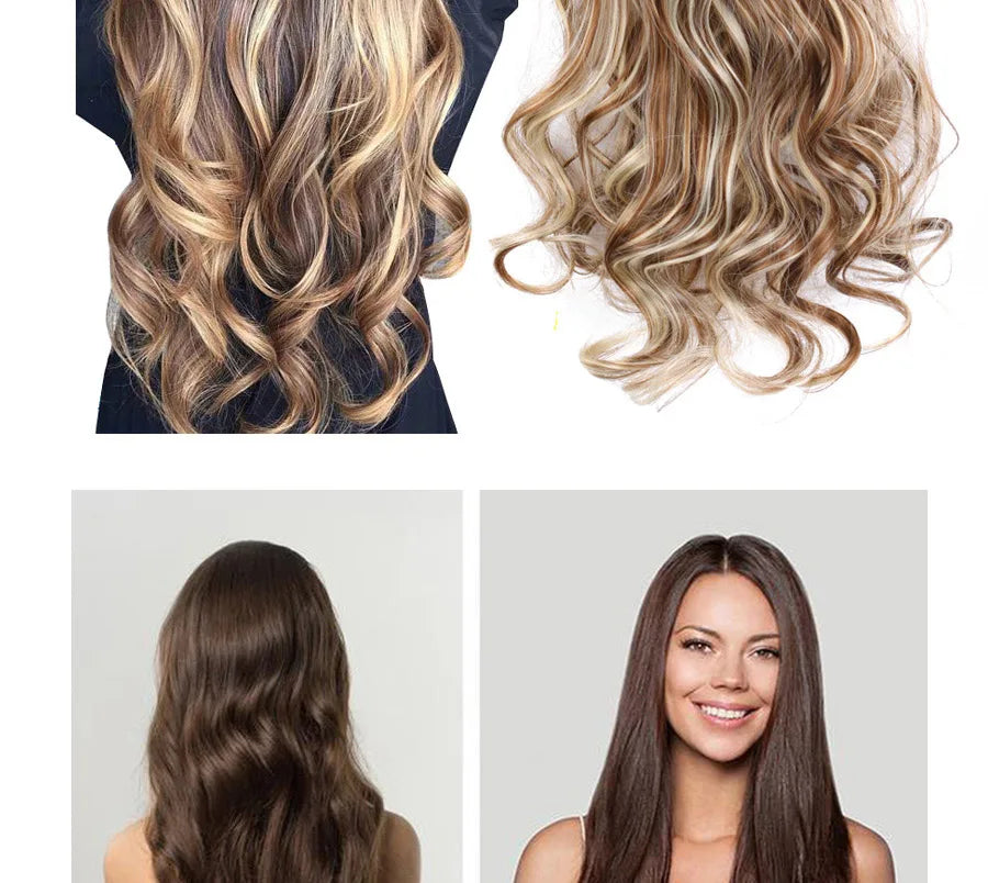 22 Inches Synthetic Long Straight Hairstyle 16 Clips 6Pcs/Set Hair Extensions Blonde Black Hairpieces Heat Resistant For Women