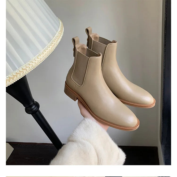 2026 Autumn/Winter Ankle Boots Women Basic Chelsea Botas Mujer Low Thick Heels Short Booties PU Leather Slip On Stretch Botines