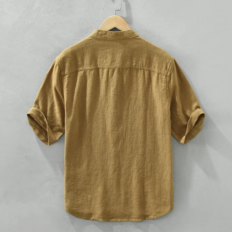 Summer New Linen Cotton Casual Pullover Shirt for Men Clothing Vintage Short Sleeve Streetwear C2559