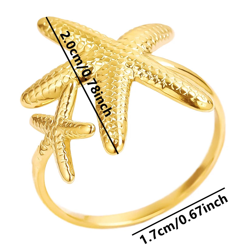 Fashion 5pcs/lot Marine Jewelry Sea Animals Conch Starfish Shell Rings Stainless Steel Rings Jellyfish Scallop Oceans Women Gift