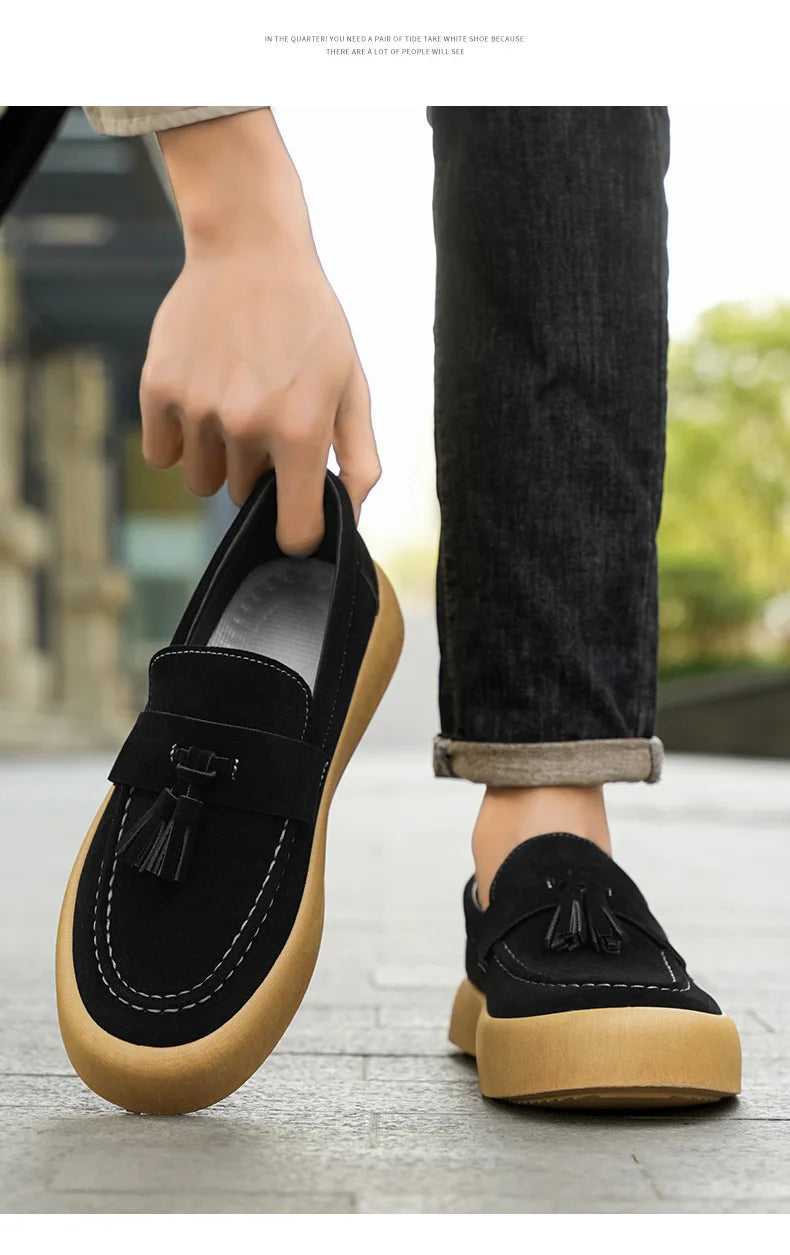 Mens Loafers Tassel Shoes Autumn  Fours Season British Style Fashion Casual Shoes Trendy Platform Anti Slip Vulcanized Shoes