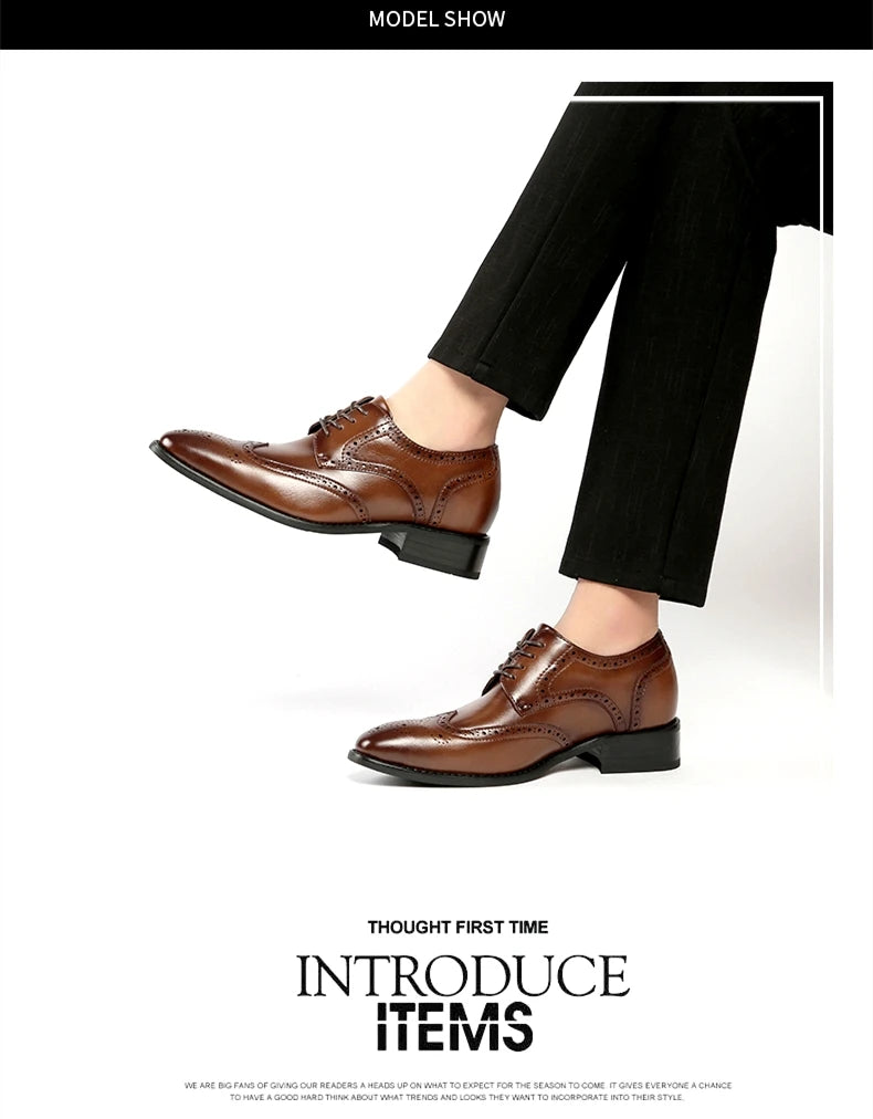 High Quality Genuine Leather Brogue Men Elevator Shoes 6CM Height Increase Oxford Men Formal Dress Shoes Business Office Wedding