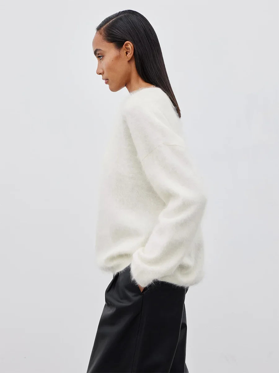 Blubelle Women's Autumn Winter Solid Color Knit Sweater O-Neck Long Sleeve Loose Fit Casual Relaxed Fashion Pullovers