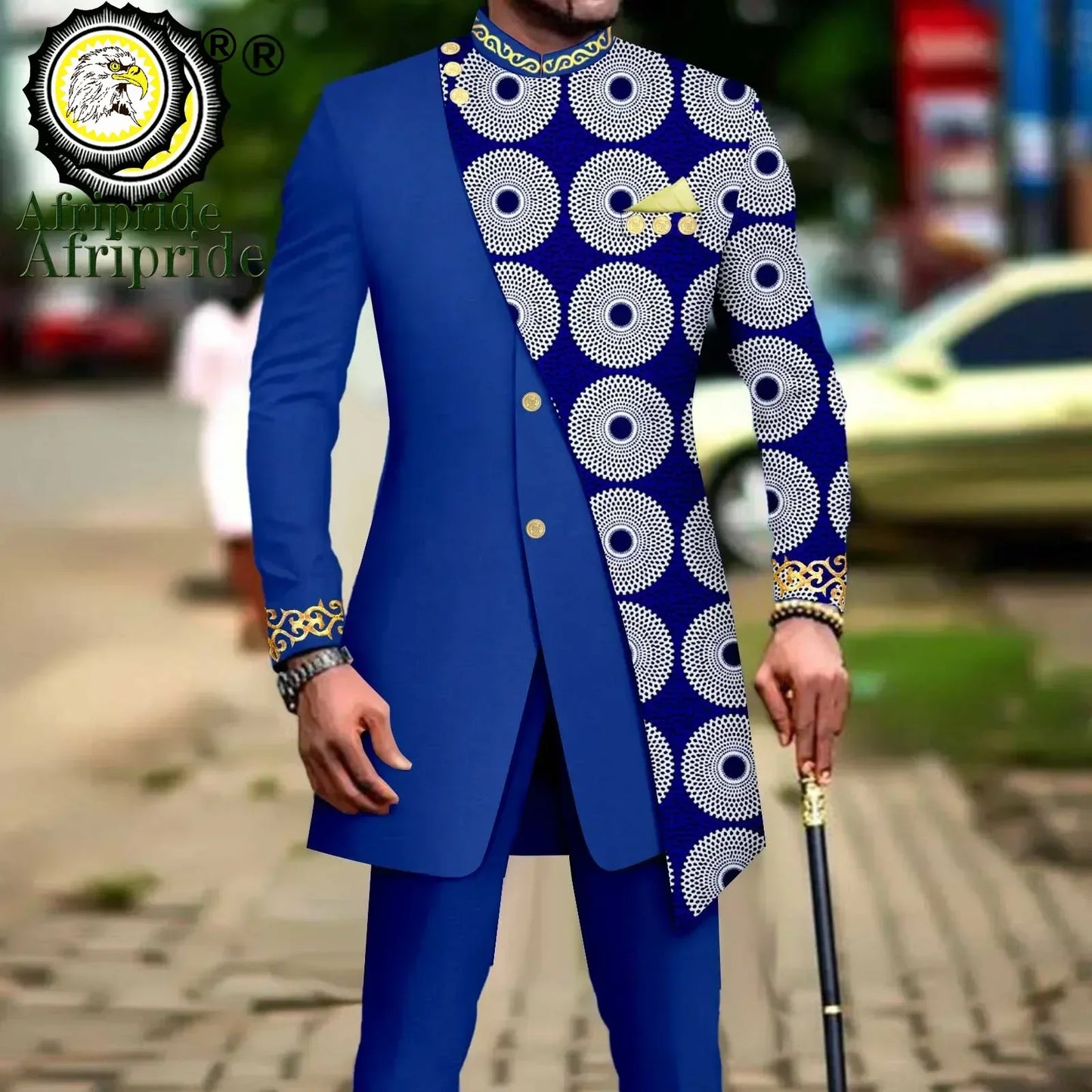 African Suits for Men Embroidery Print Blazer and Pants Set Business Dress Suit with Kerchief Party Wedding Evening A2316023