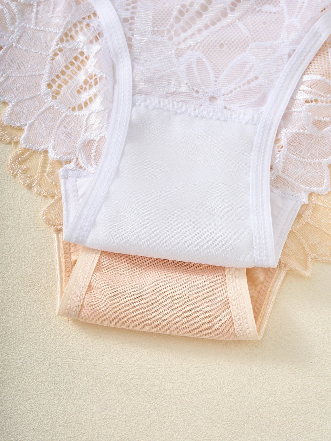 4PCS Elegant Women's Underwear Satin Panties Solid Color Lace Flower Lingerie Sexy Female Intimate Lingerie Everyday