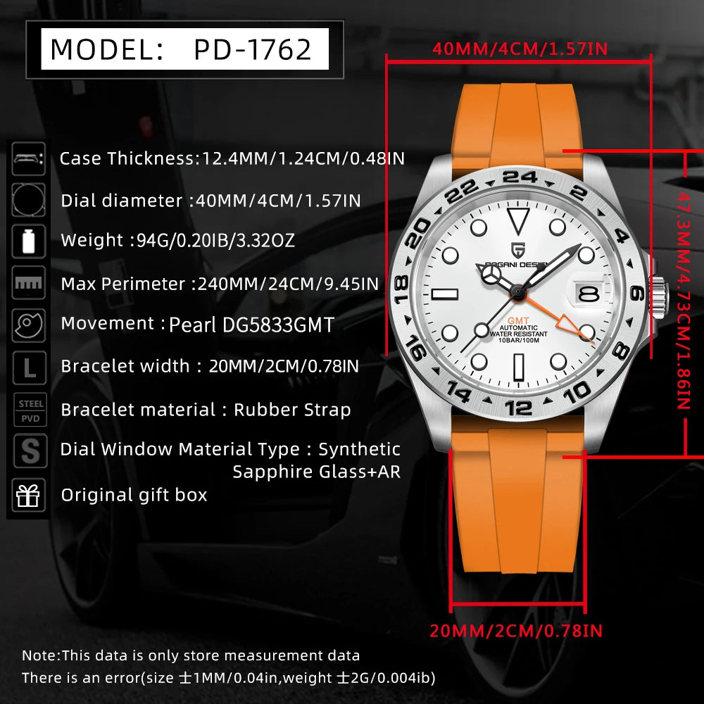 2025 PAGANI DESIGN DG5833 GMT Automatic Mechanical Watches Men Sports Diving Swim Stainless Steel 100mm Waterproof Reloj Hombre