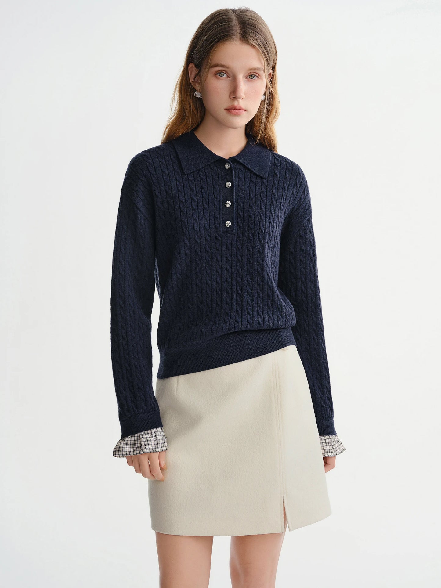 DUSHU Classic Elastic Waist Skirt For Women Winter Office Solid Color College
