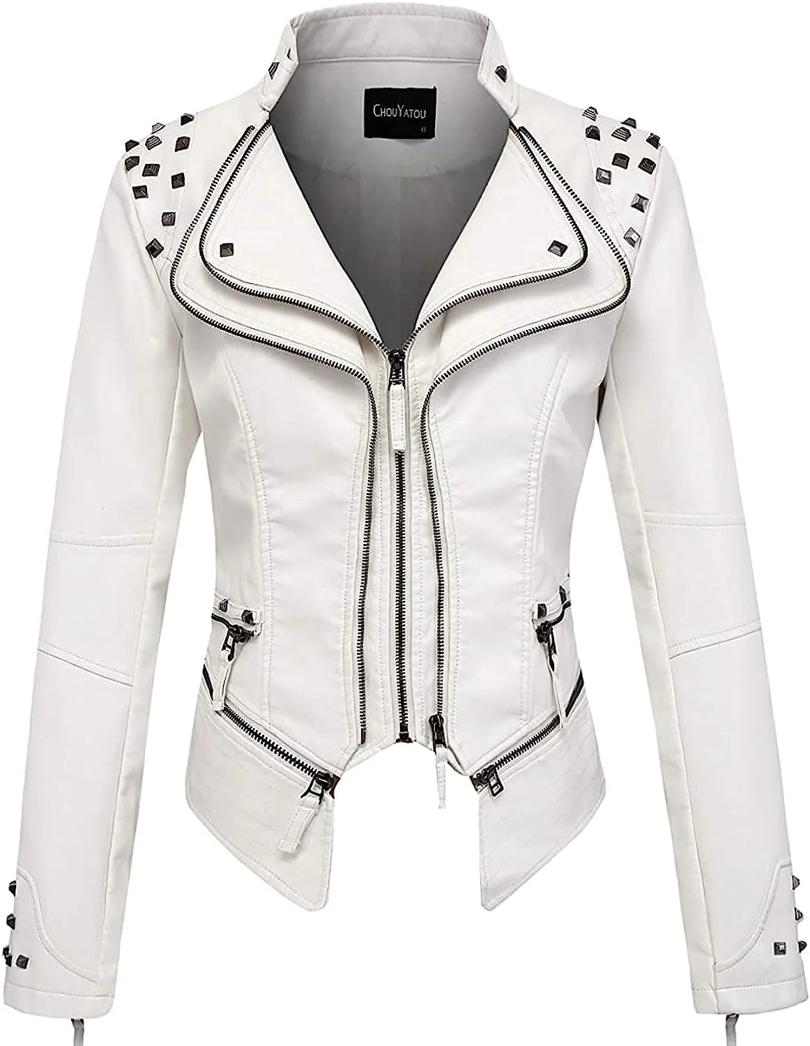 2025 Spring Women PU Leather Jacket With Suit Collar And Rivet Waist