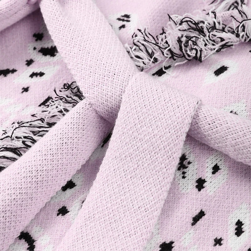 2026 Spring Tassel Knitted Jacquard Women's Cardigans Loose Patchwork V-neck Long Sleeve Thick Warm Sweater Lady New Knitwear