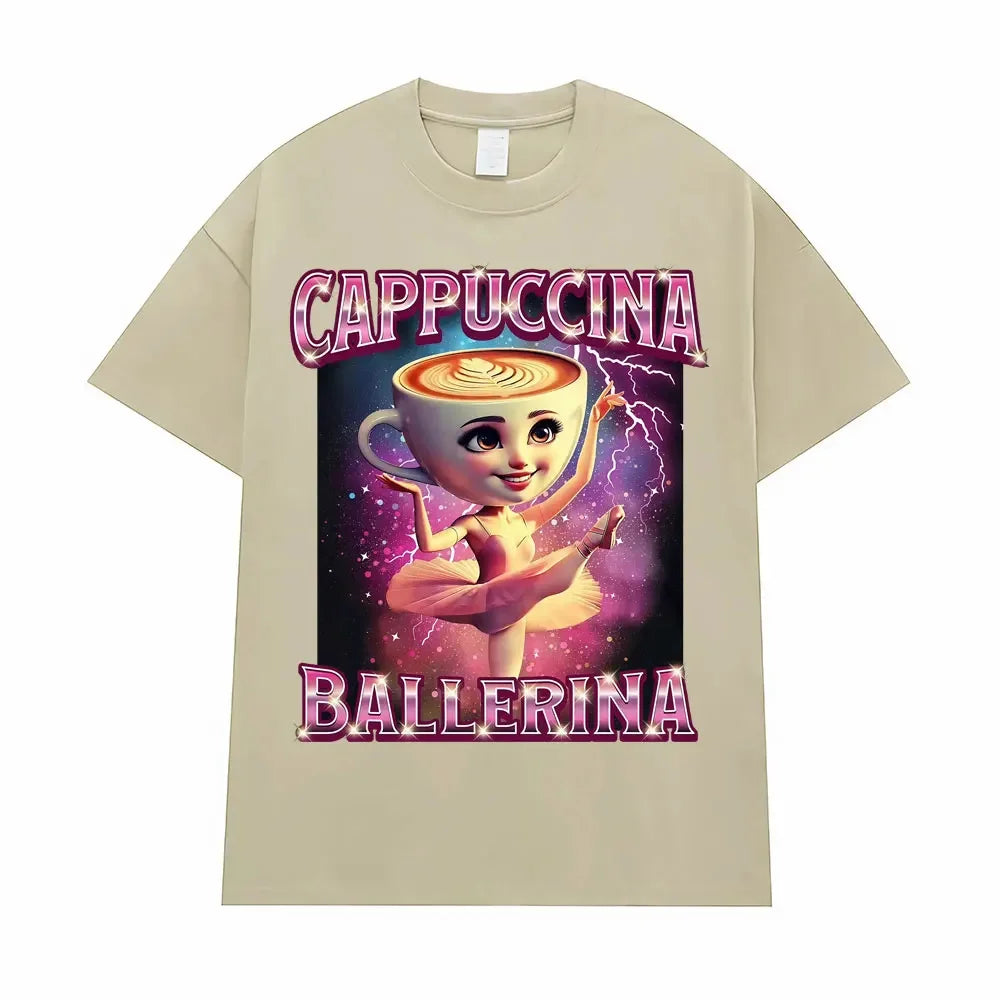 Cappuccina Ballerina Funnu Italian Brainrot Meme T Shirt Men Women Clothing Fashion T Shirts Casual High Quality Cotton T-shirt