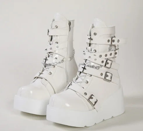 New Gothic Style Platform Vampire Cosplay Women Mid-calf Boots 2025 Winter Wedges Comfy Women Motorcycle Boots Shoes