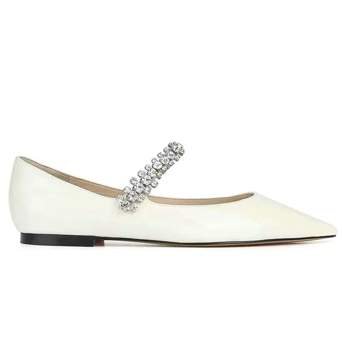 Spring 2025 New French Rhinestone Pointed White High Heels Temperament Patent Leather Shoes Women Wedding Pumps