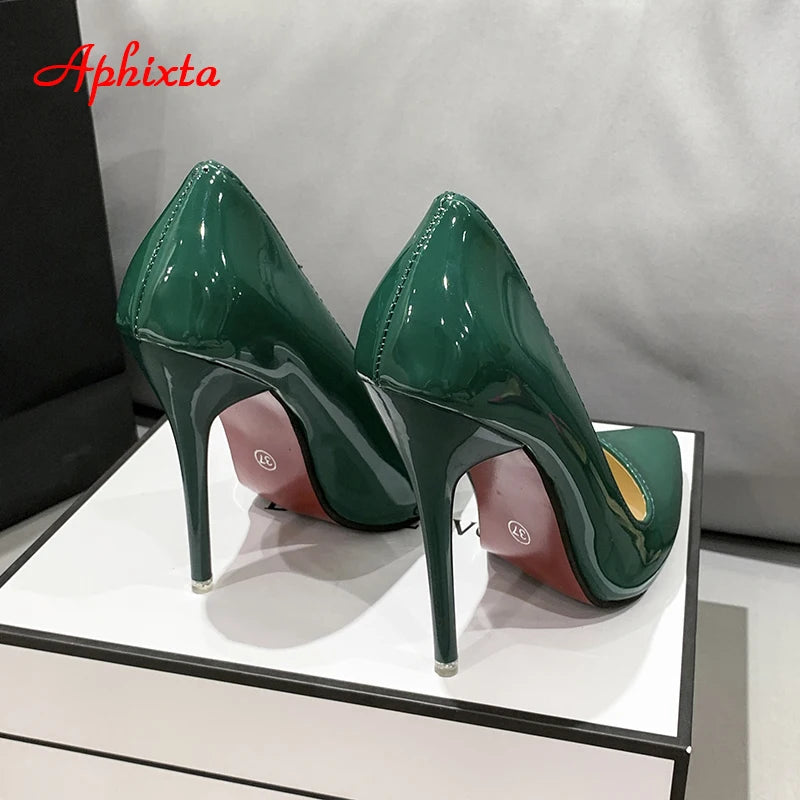 Aphixta New 4.72Inch Super High Stiletto Heels Patent Leather Women Pumps Colorful Officia Pointed Toe Shoes Plus Big Size 49 50