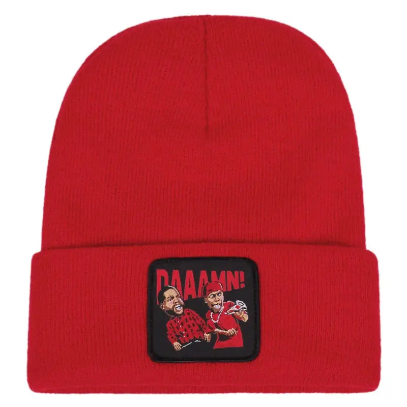DAAAMN cartoon embroidered knitted hat for autumn and winter outdoor sports events Warm woolen hat hip-hop BAZAARHUBO