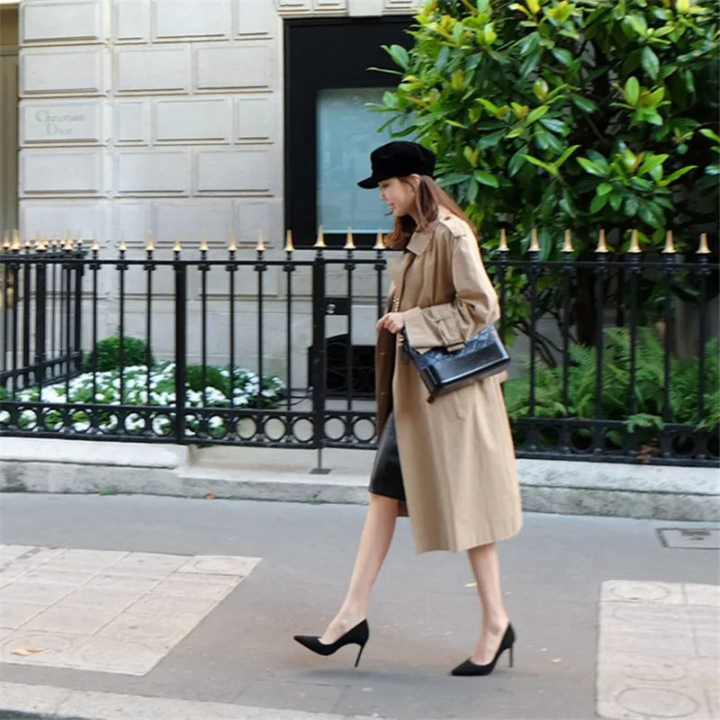 2025 Flock Leather Heels Women Pumps Bucket Pointed Toe High Heels Sexy Lady Shoes Thin Heels Chaussure Femme Autumn