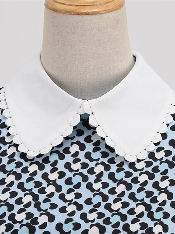 Women Vintage Dress Floral Print Peter pan Collar Elegant Party Dress Puff Short Sleeve Pin Up 50s Party Sundress 3XL