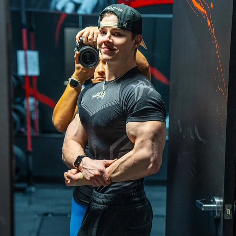 Sports T-shirt Men's Tight Fitness Suit High Elasticity Quick-drying American Tight Fashion Muscle Leg Training Short Sleeve