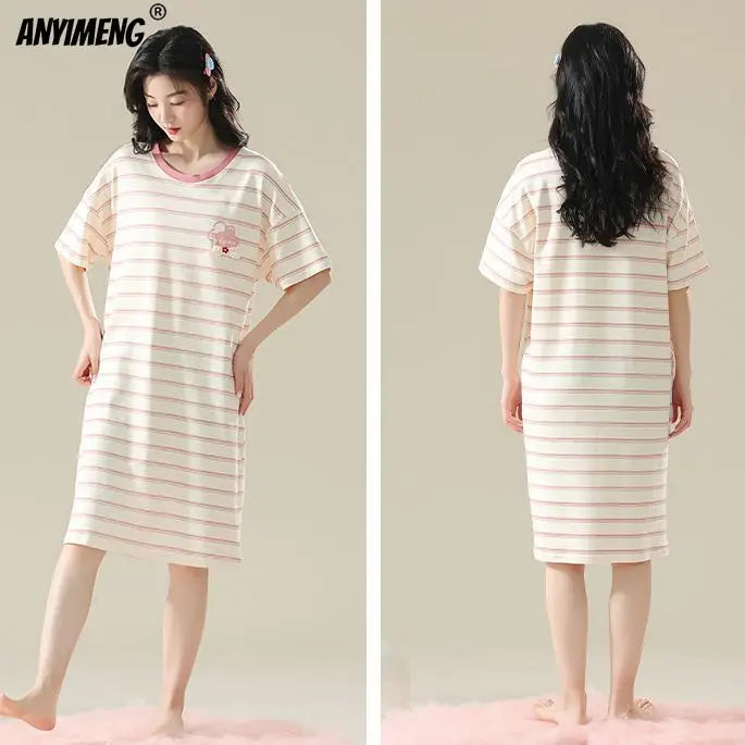 100% COTTON! M-4XL Plus Size Summer Women Nightgown Brand New Anti-bacterial HQ Nightdress Short Sleeves Sleepshirt Casual Dress
