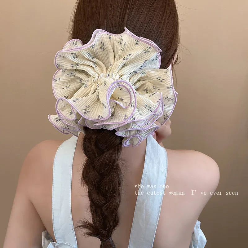 1pc sweet four-layer lace-trimmed floral large intestine hair tie, flower bud bun ponytail hair rope elastic hair accessories BAZAARHUBO