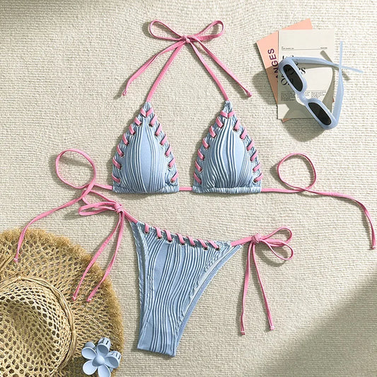 New Women's Sexy Bikinis Swimwear Summer Holiday Beach Swim Wear Bathing Suits Female Solid Color Bandage Pool Bather Bikini Set