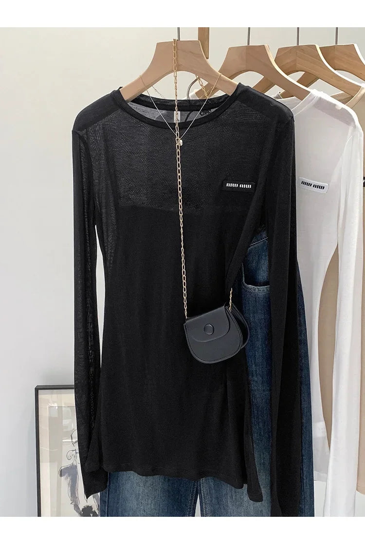 Laceleather Women's Long Sleeve T-Shirt Light Thin Sun Protection Base Layer Shirt Early Autumn New Style Label Attached
