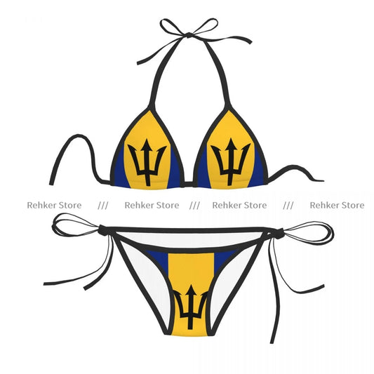 Sexy Bikini Women Swimsuit Two Piece Swimwear Barbados Flag Bathing Suit Beachwear