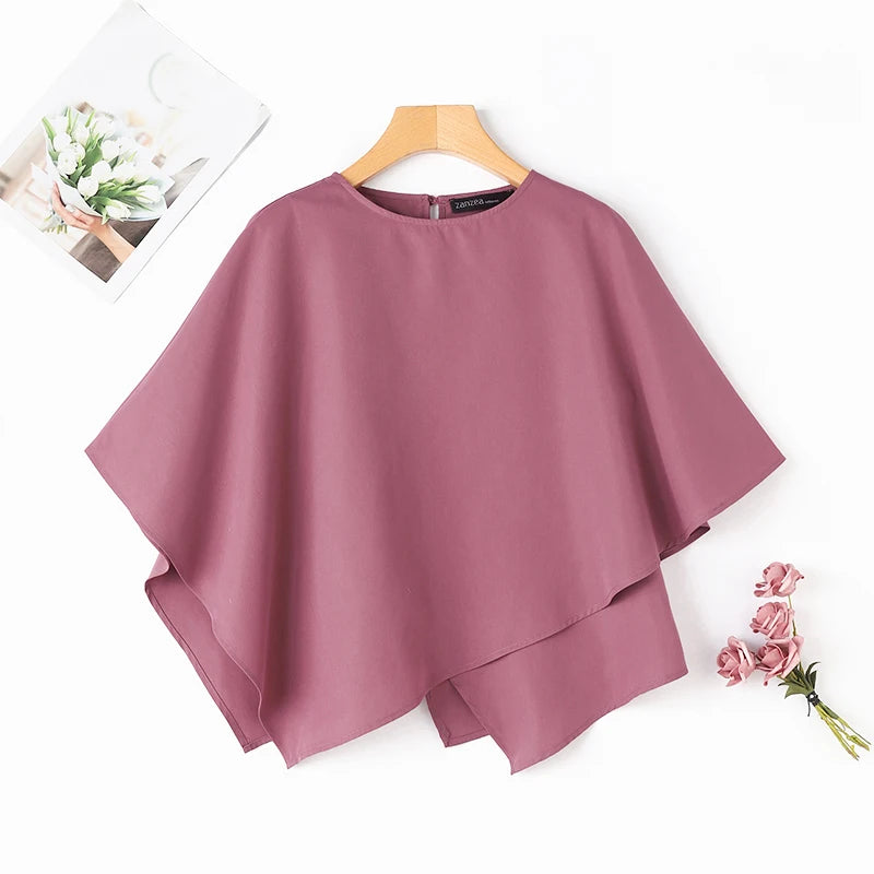 ZANZEA Women Fashion Blouse Chic 3/4 Sleeve Ruffle Hem Top Shirt 2025 Summer Round Neck Loose Blusa Elegant Irregular Work Tunic