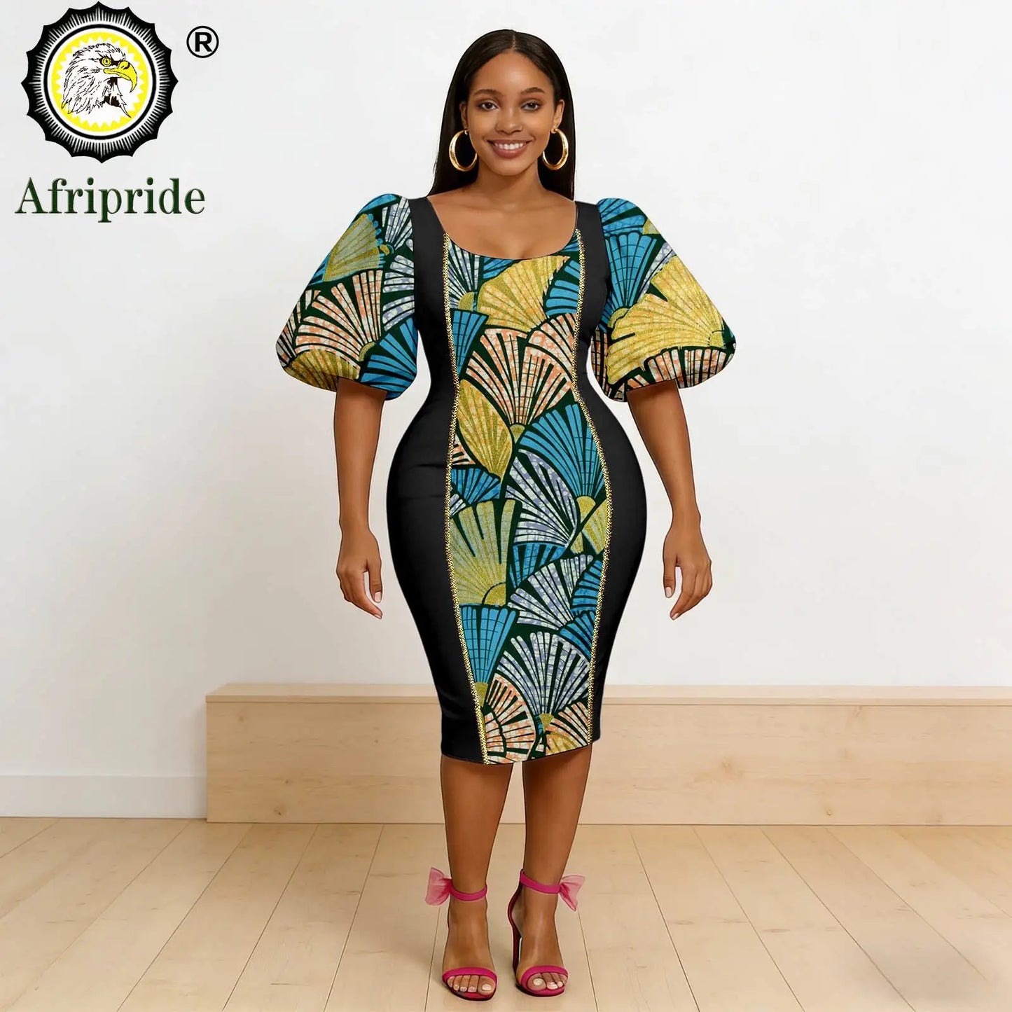 African Dresses for Women Short Sleeve V-Neck High Waist Pocket Elegant Fashion Ankara Attire Floral Printed Dresses 2625032