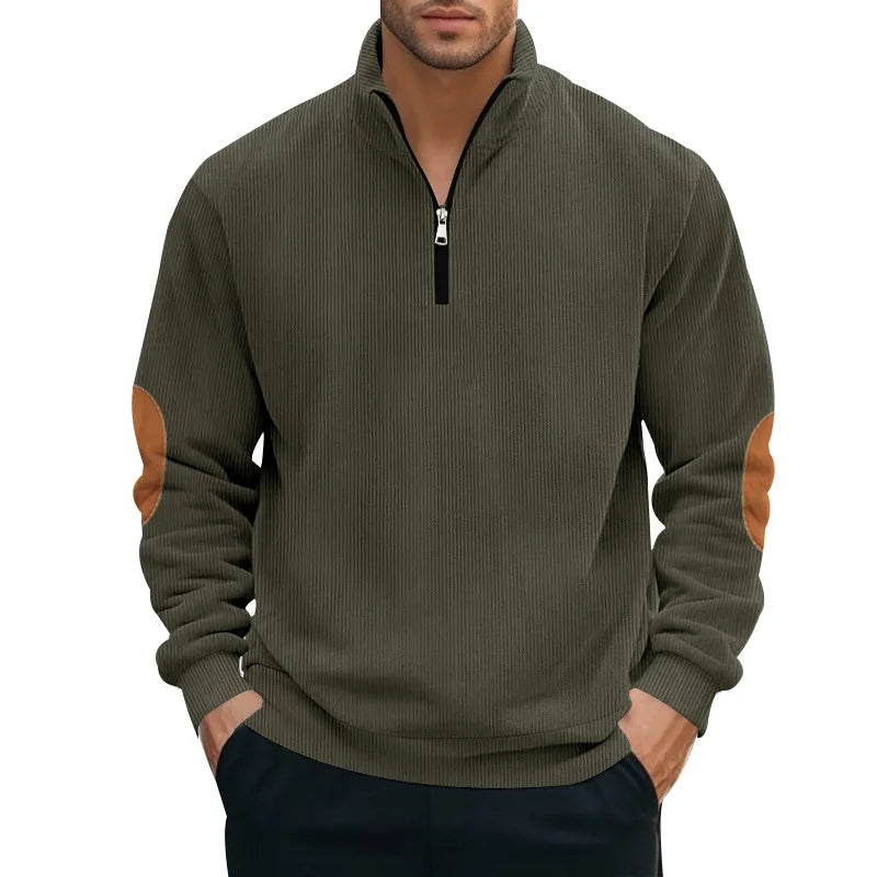 spring autumn new men's fleece sweatshirt stand-up collar half zipper pullover long sleeve sweatshirt corduroy trend men's tops