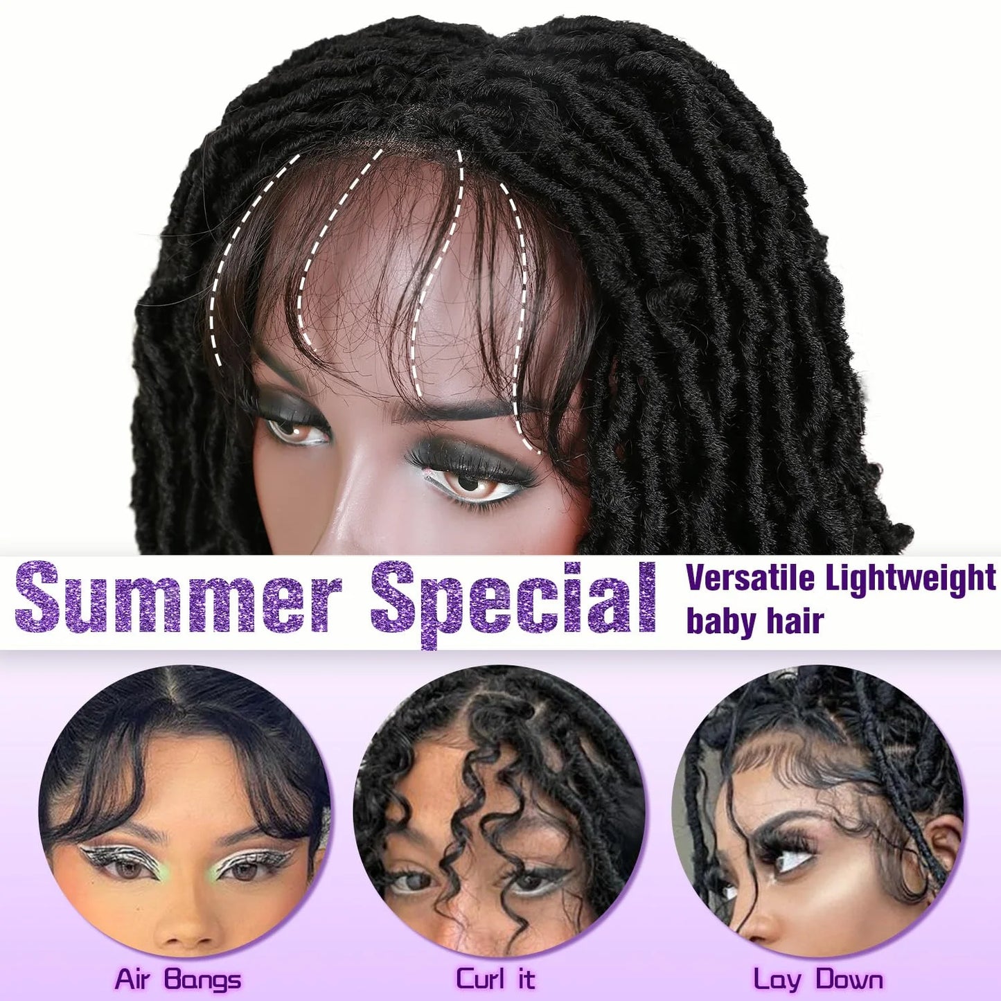 Synthetic Full Lace Front Braid Wig 14inch Curly Faux Locs Black Color Large Parting Space Twist Dreadlock Wigs for Black Women