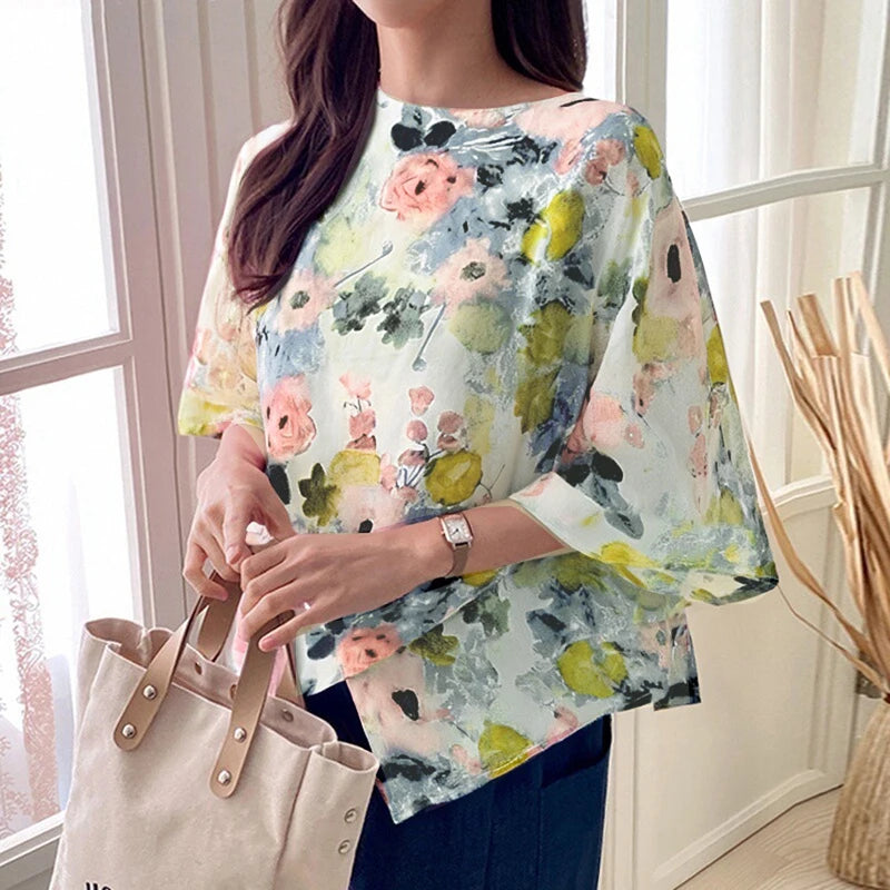 ZANZEA Women Fashion Blouse Chic 3/4 Sleeve Ruffle Hem Top Shirt 2025 Summer Round Neck Loose Blusa Elegant Irregular Work Tunic