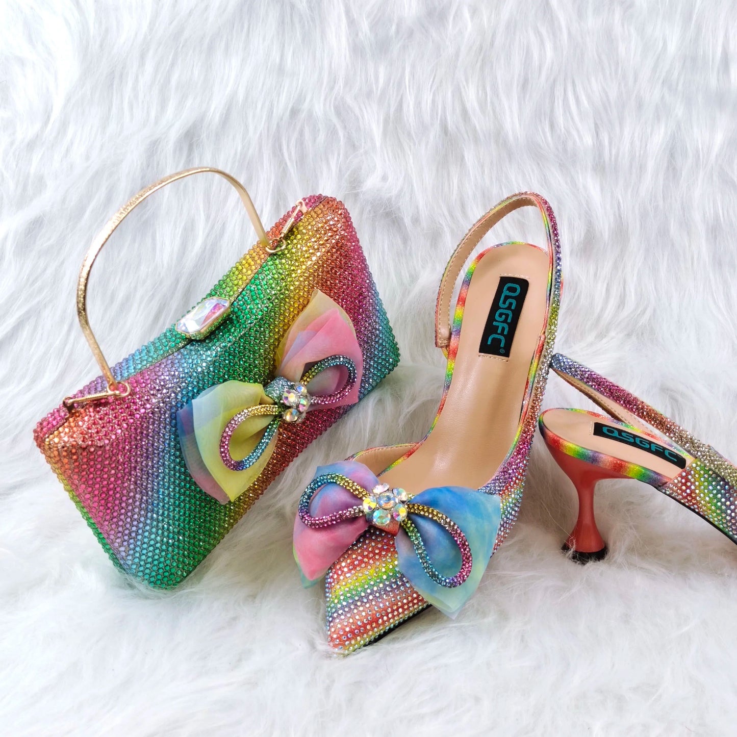Rhinestone High Heels & Matching Bag Set | Women's Party Pumps