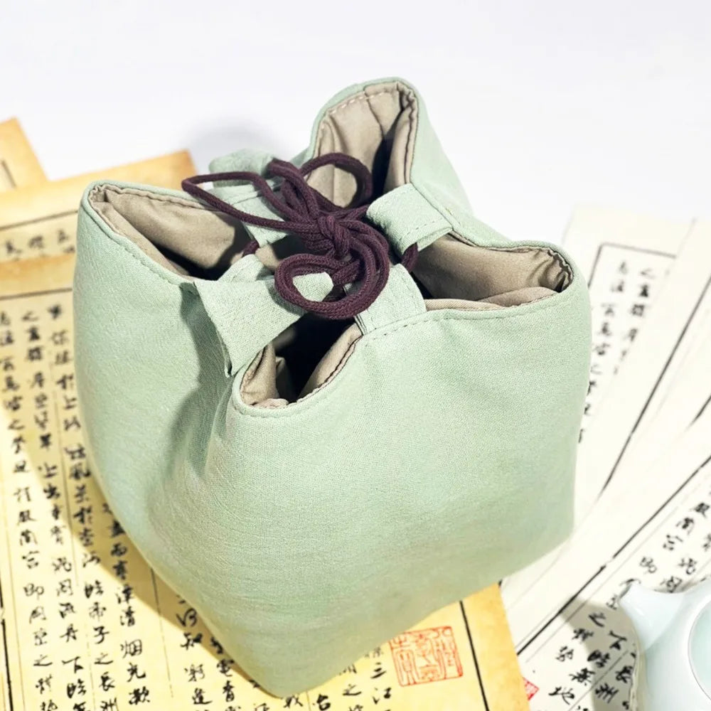Chinese Style Tea Set Organizer Bag Embroidered Breakage-proof Teacup Drawstring Cloth Pouch Tea Ceremony Accessories