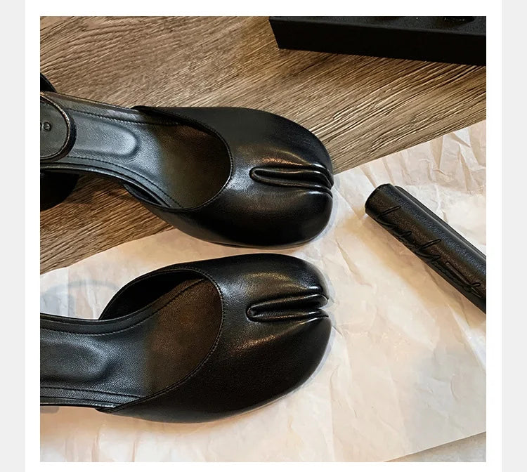 Brand Designer Tabi ninja high heels shoes woman ankle strap silver crack leather pumps split toe D'orsay mary janes shoes woman