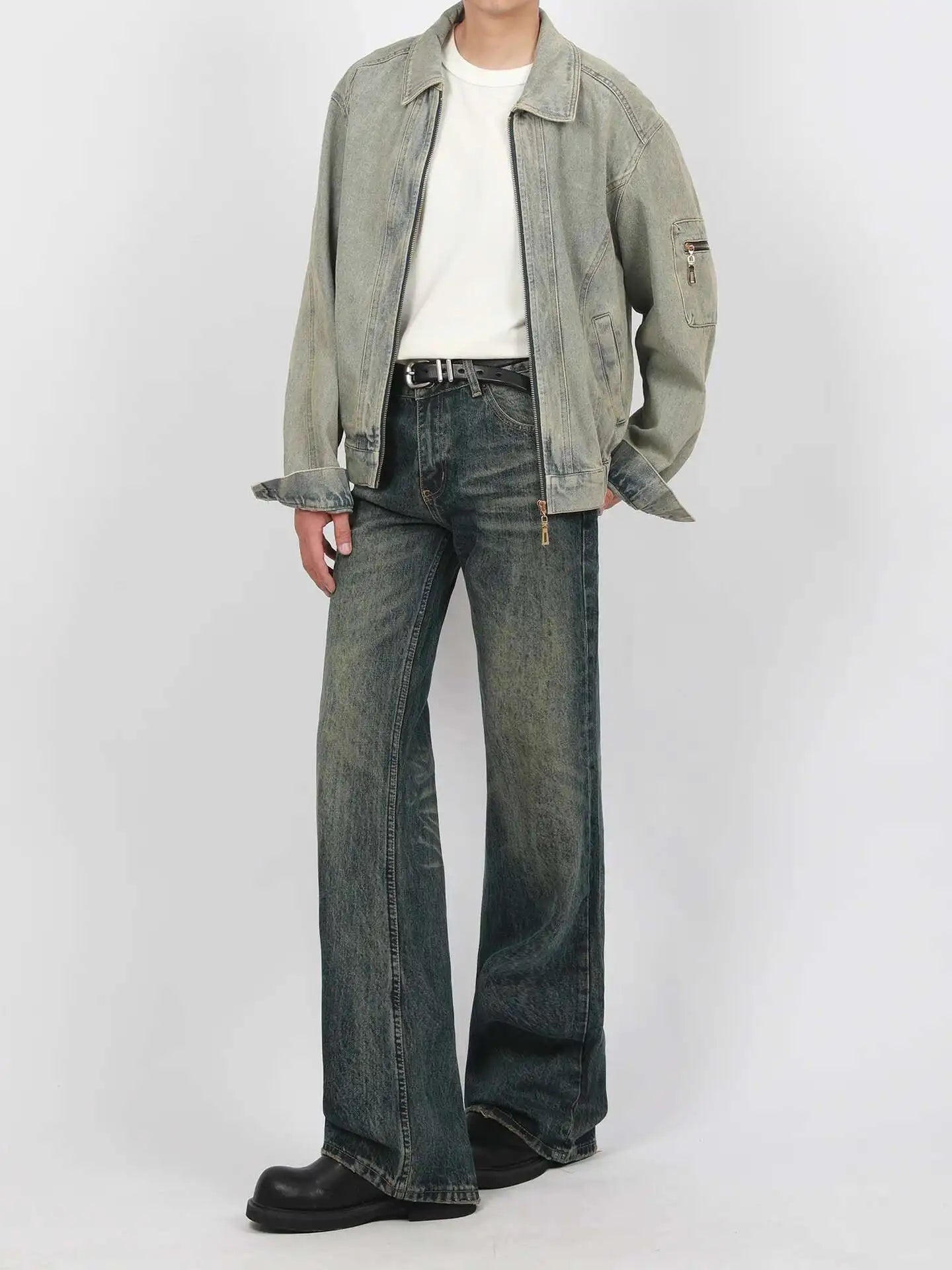 IEFB New Spring Men's Micro Flared Jeans Korean Straight Leg Design Solid Color High Street Fashion Male Denim Pants 9W1407