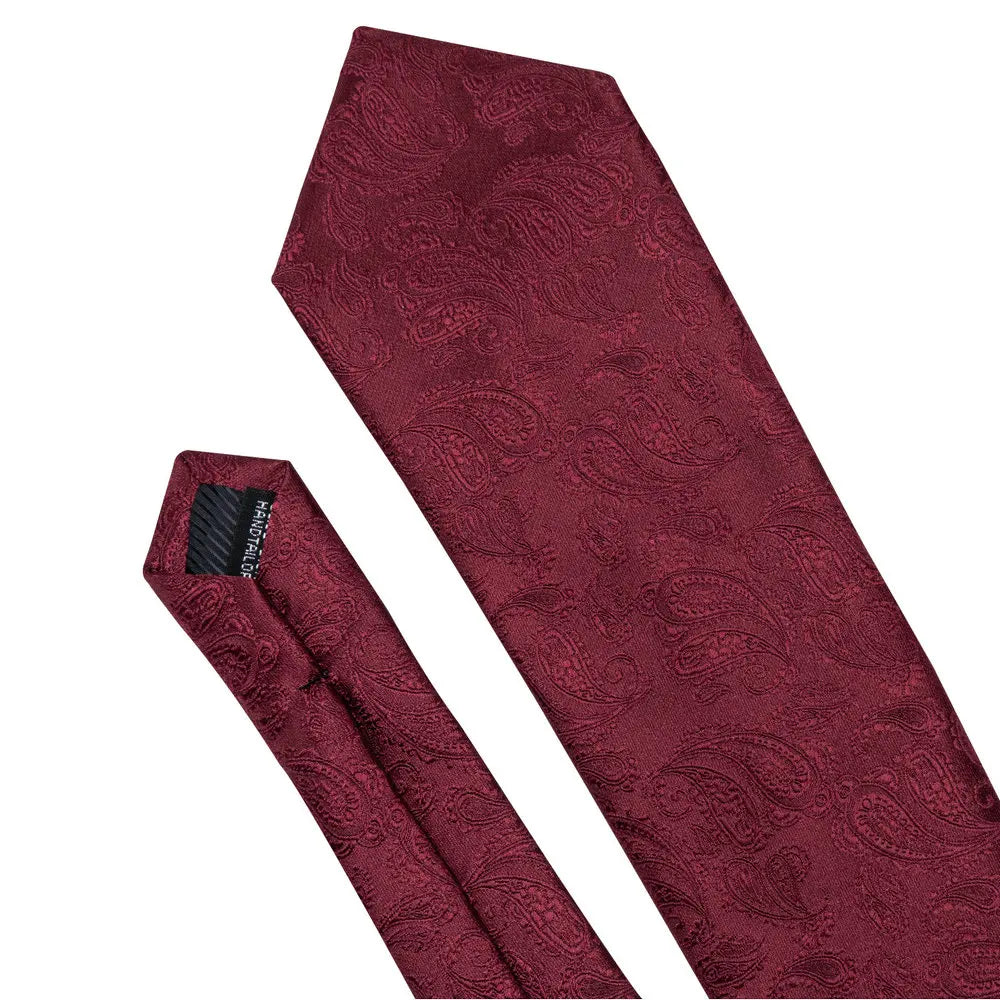 Exquisite Rust Red Silk Ties For Men Designer Pasiley High Quality Handkerchief Cufflinks Set Wedding Party Business Barry.Wang BAZAARHUBO
