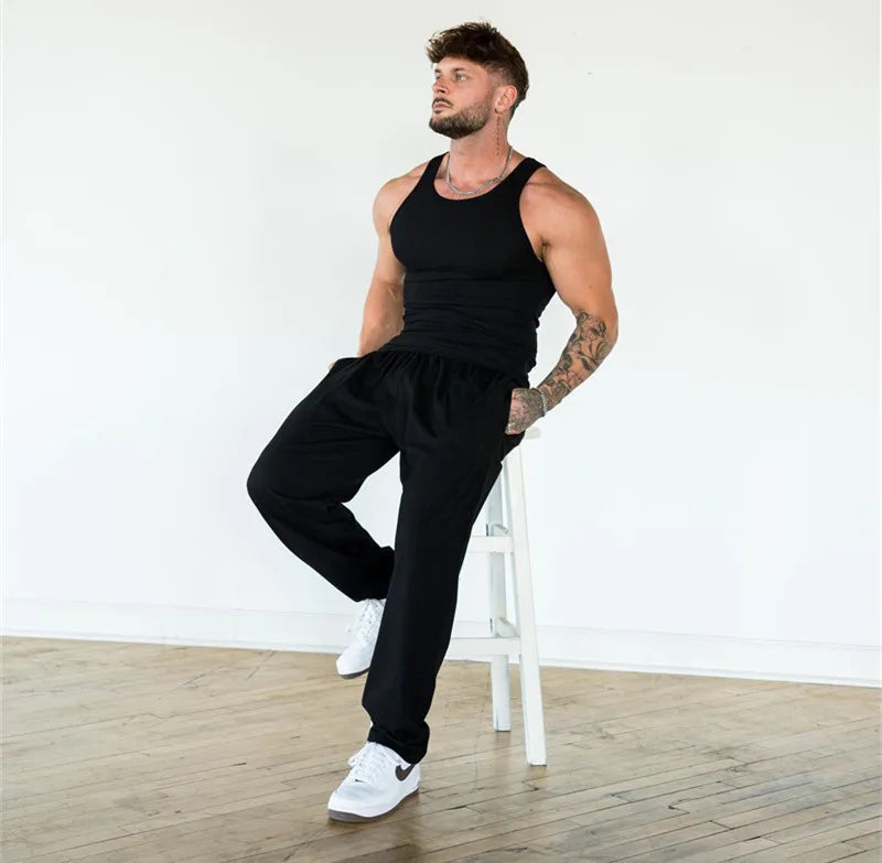Spring Summer Knit Ice Silk Ribbed Fitness Sports Casual Slim-fit Men's Vest Men's I-line Muscle Vest Cotton Men