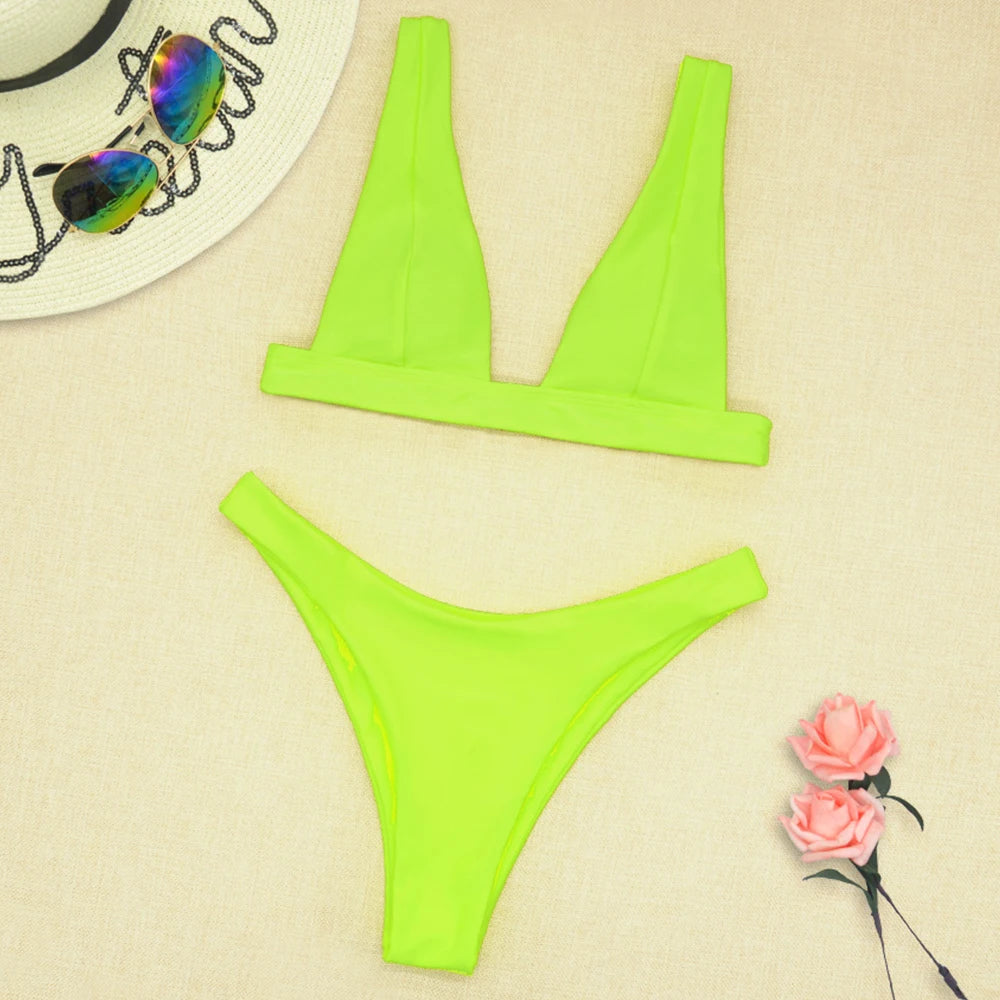Swimsuit Woman 2023 Sexy Lingerie V-neck Swimwear Two Pieces Swimsuit Female Low Waist Bikini Set Brazilian Bathing Suit