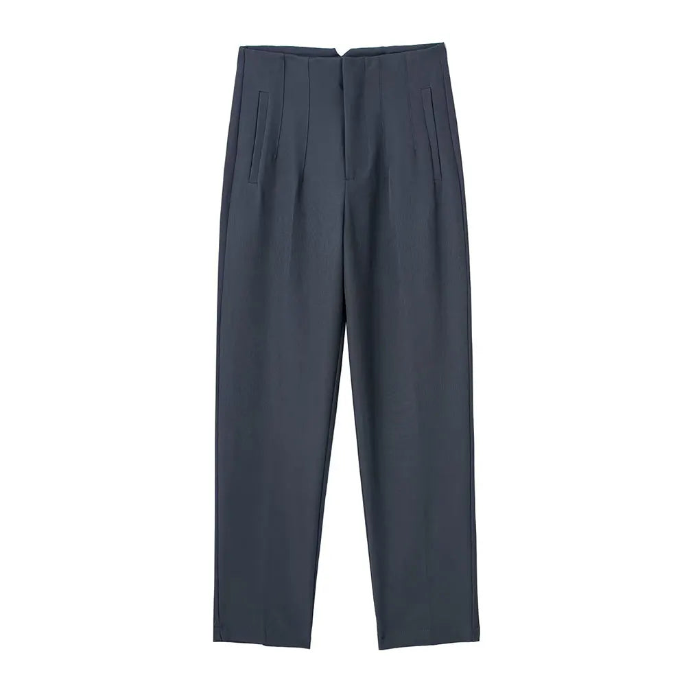 Duoperi Women High Waist Solid Trousers Chic Office Workwear Long Pants