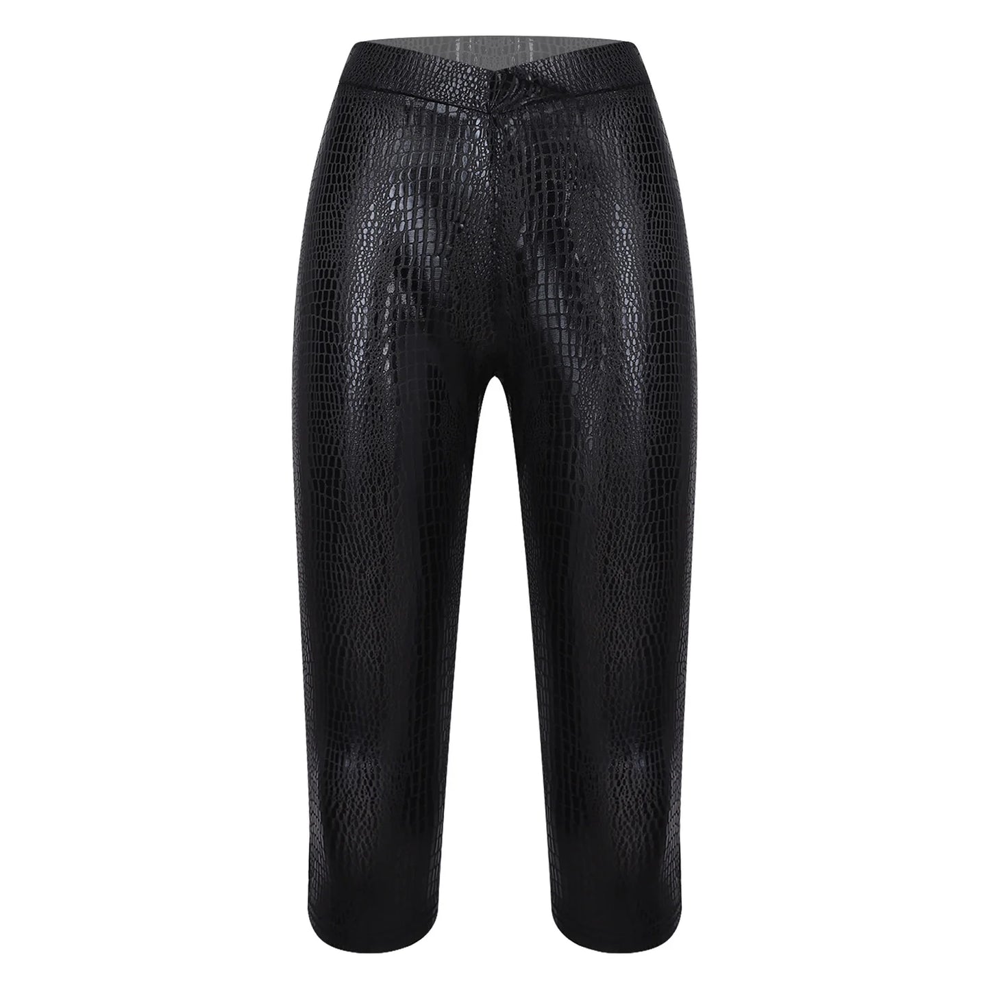 Womens Tights Skinny Pants Metallic Shiny Snake-skin Pattern Capri Pants V-shape Elastic Waistband Rave Party Nightclub Costume