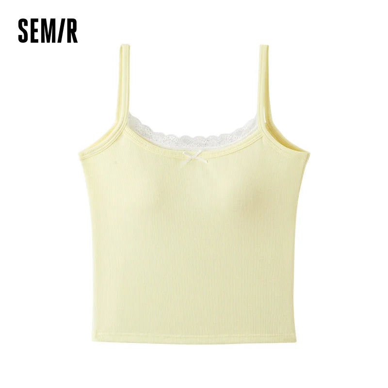 Semir Women Vest Lace Trim Neck Bow Decor Stylish Sweet Base Layer Home Wear Top 2026 Summer Wear