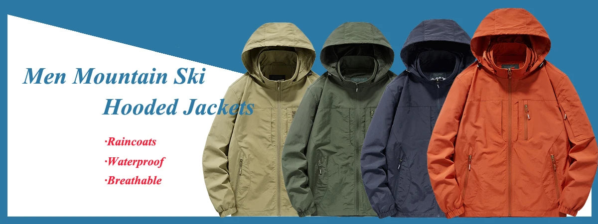 Autumn Men's Mountain SKi Jackets Casual Men Multi-pocket Windbreaker Hooded Coats Men Sports Climbing Jackets Clothing 5XL