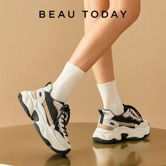 BeauToday Casual Sneakers Women Suede Leather Breathable Mesh Mixed Color Thick Sole Platform Shoes Ladies Flats Handmade 29430
