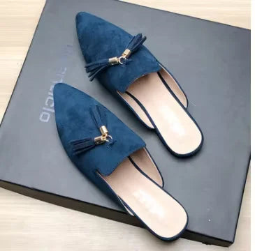 Women Metal Fringe Slippers Flock Shoes Front Closed Toe Khaki Purple Slide For Small And Wide Feet 44-33 22cm Comfortable Tacon