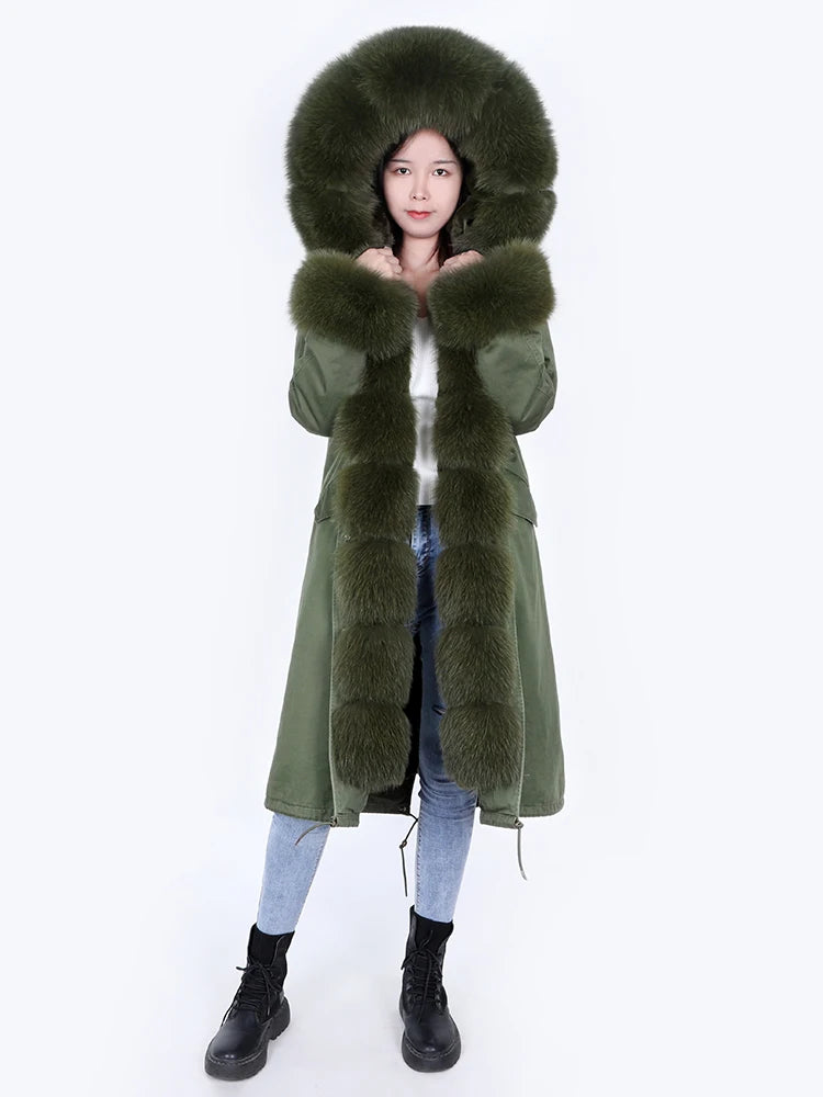 Maomaokong Winter Woman Natural Fur Overcoat Plus Size Black Parkas Raccoon Real Fur Lining Extra Larg Warm Jacket Coats Long