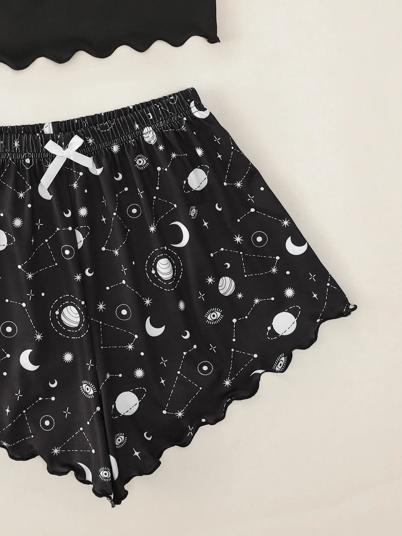 Summer Pajamas Set Women's Sleepwear Star Moon Printed Sleeveless Sling Crop Tops and Shorts Set Homewear Loungewear Pijama