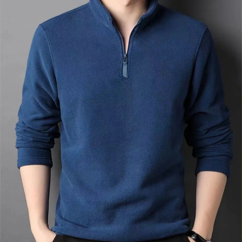 Men's insulation Polo Shirts 2026 Autumn Winter Standing Neck Half Zip Long Sleeve Fashion Versatile Sweatshirt Tees thicken Top BAZAARHUBO